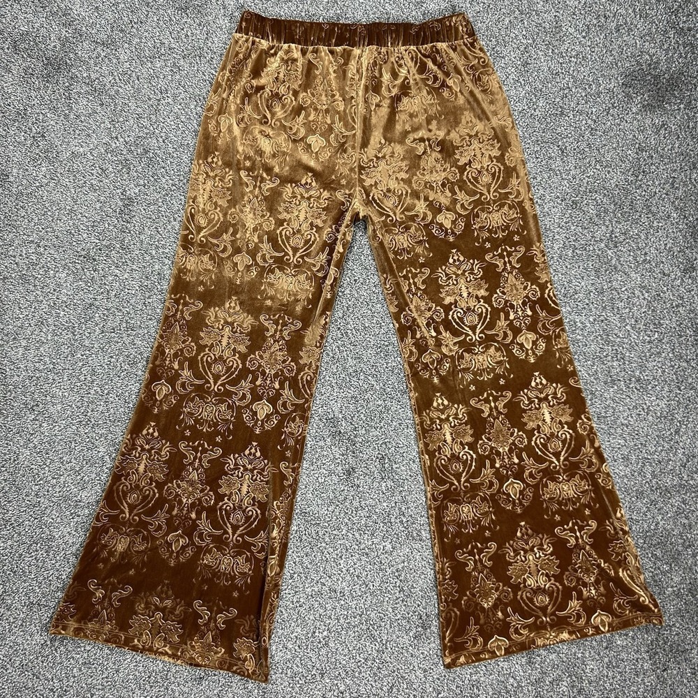 NEW Beyond Yoga Best Dressed Pant Bronze Womens XL Velvet Wide Leg Paisley Print - Picture 2 of 11